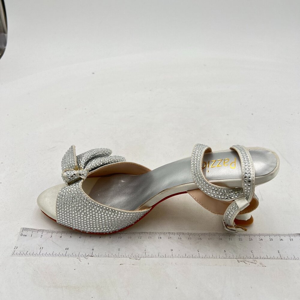 Pazzion Womens Glitter Rhinestone Bow Heeled Sandal Elegant Crystal Ankle Strap